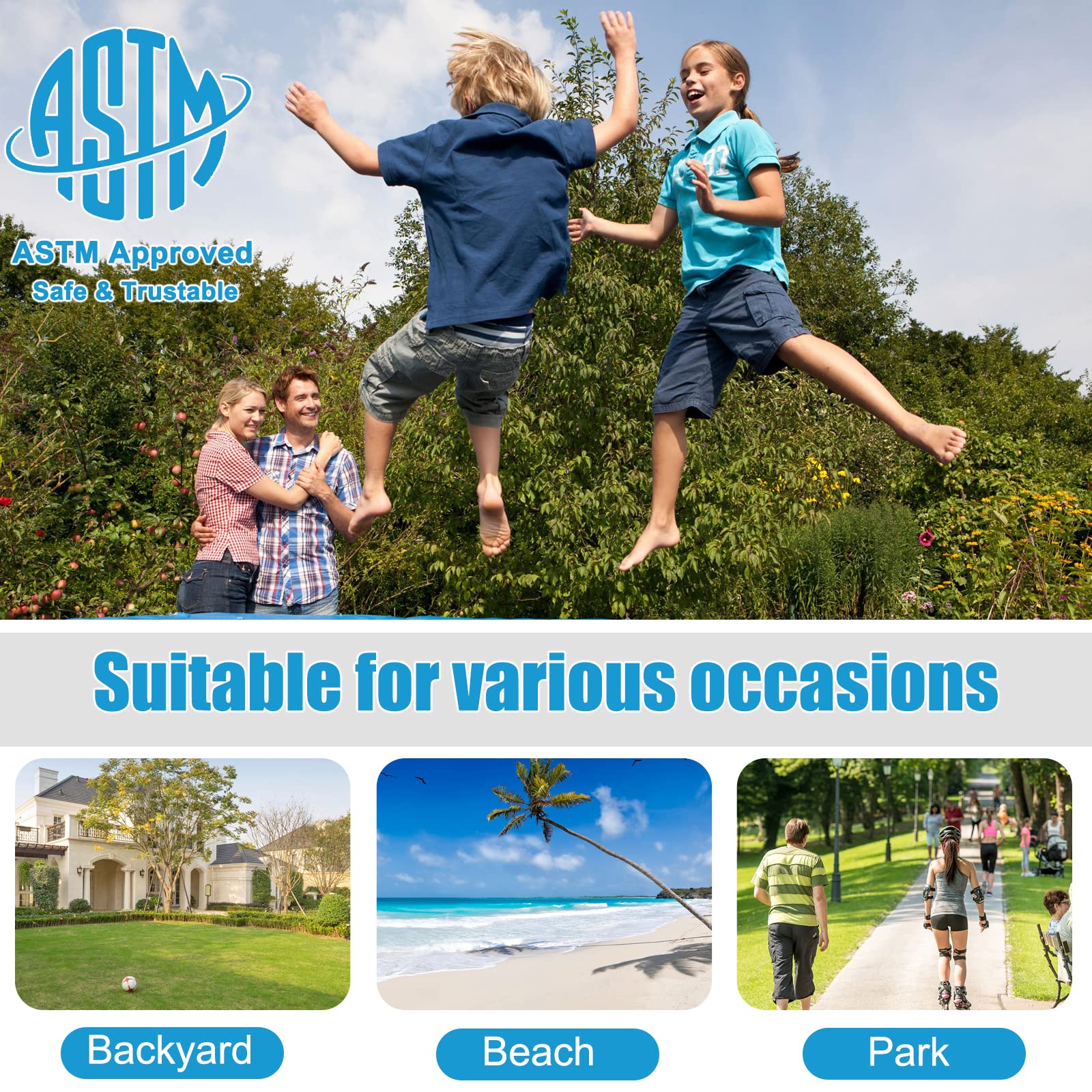 ASTM Approved 8 10 12 14 15 16Ft Trampoline for Adults Kids