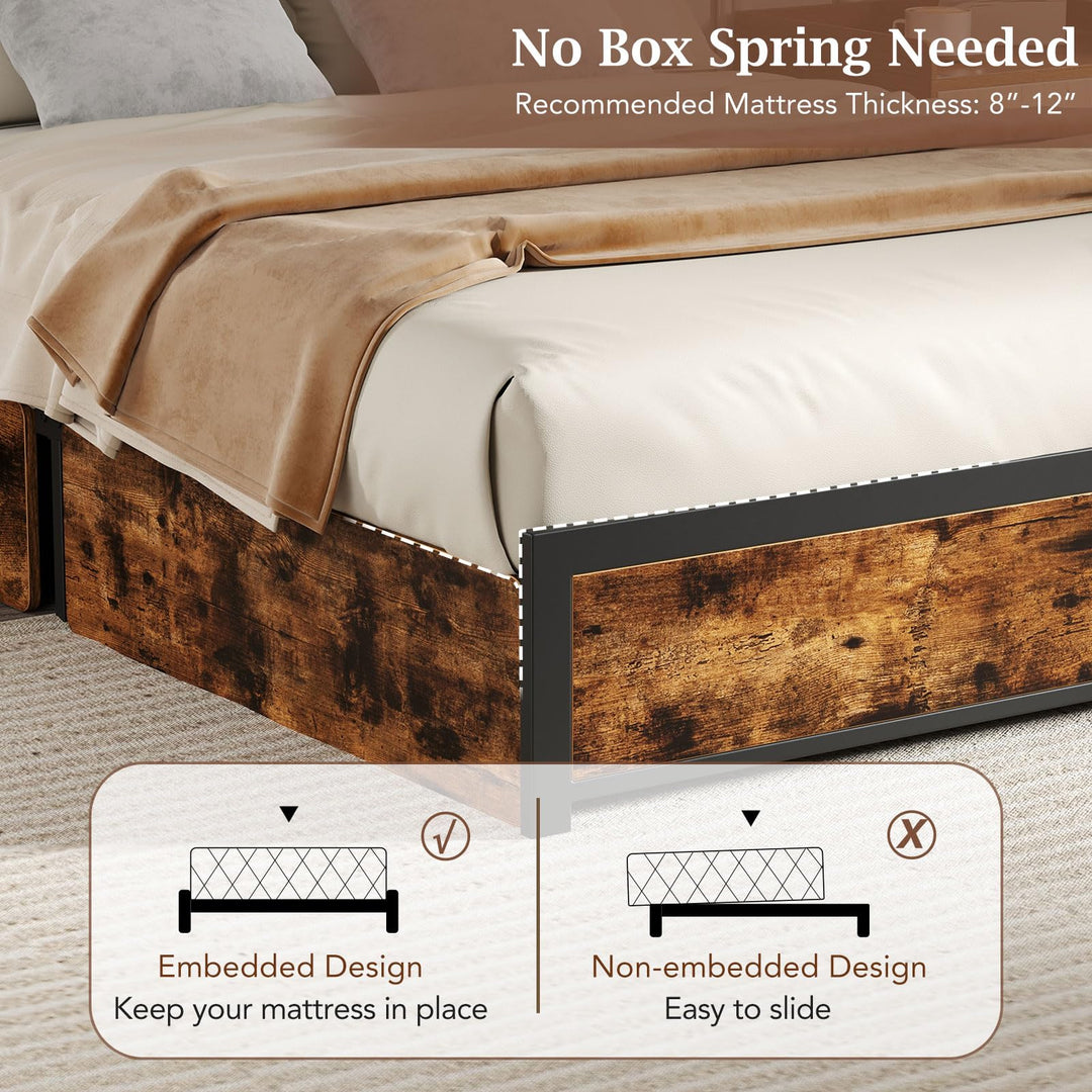 Giantex LED Bed Frame with Charging Station & 4 Storage Drawers