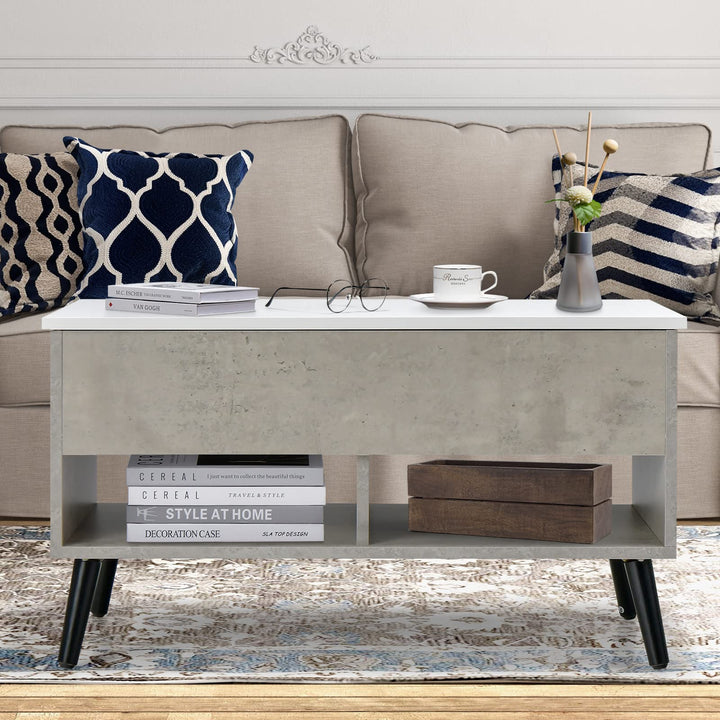 Giantex Lift Top Coffee Table, Modern Cocktail Table w/Hidden Compartment & 2 Open Shelves