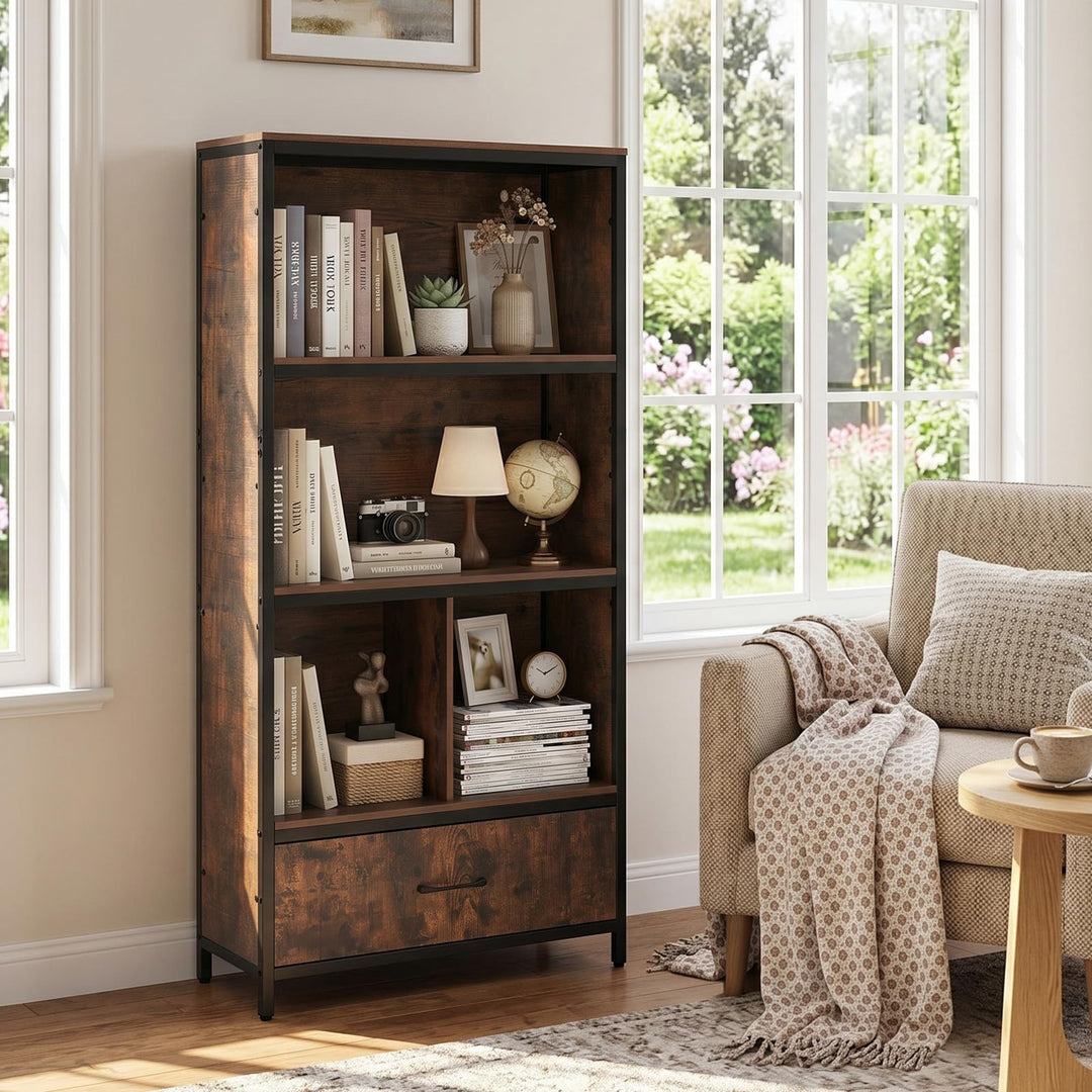 Giantex 56" Tall 5-Tier Bookcase with Drawer