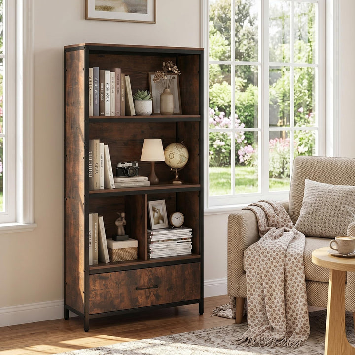 Giantex 56" Tall 5-Tier Bookcase with Drawer