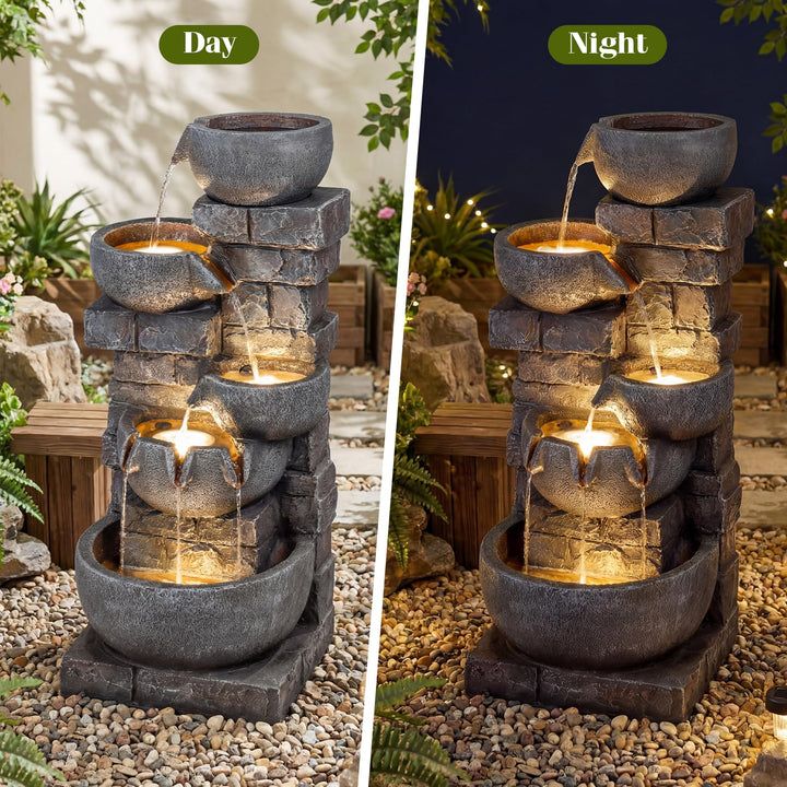 Giantex 33'' Water Fountain Outdoor with LED Lights & Pump