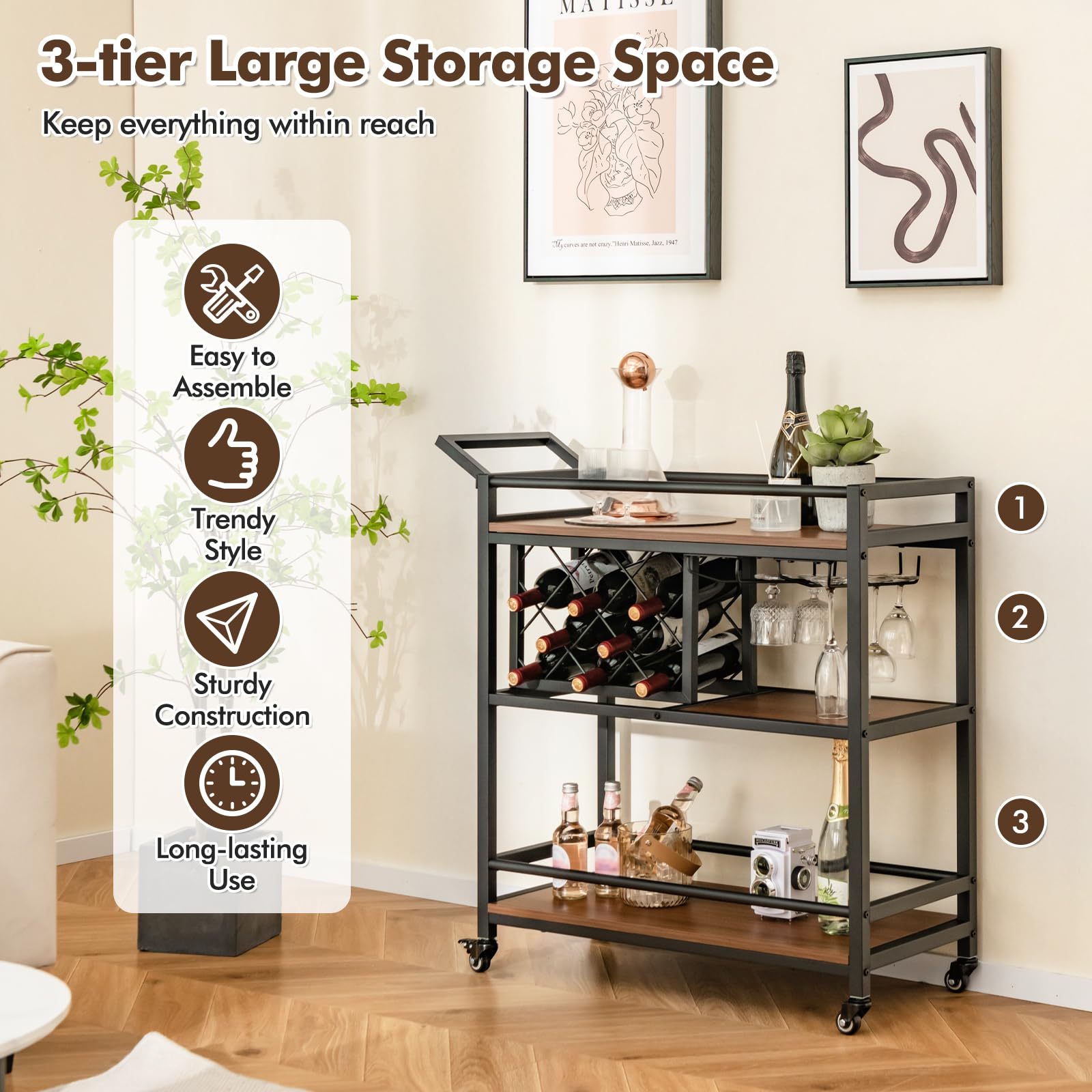 Giantex Bar Cart, 3 Tier Serving Cart for Home