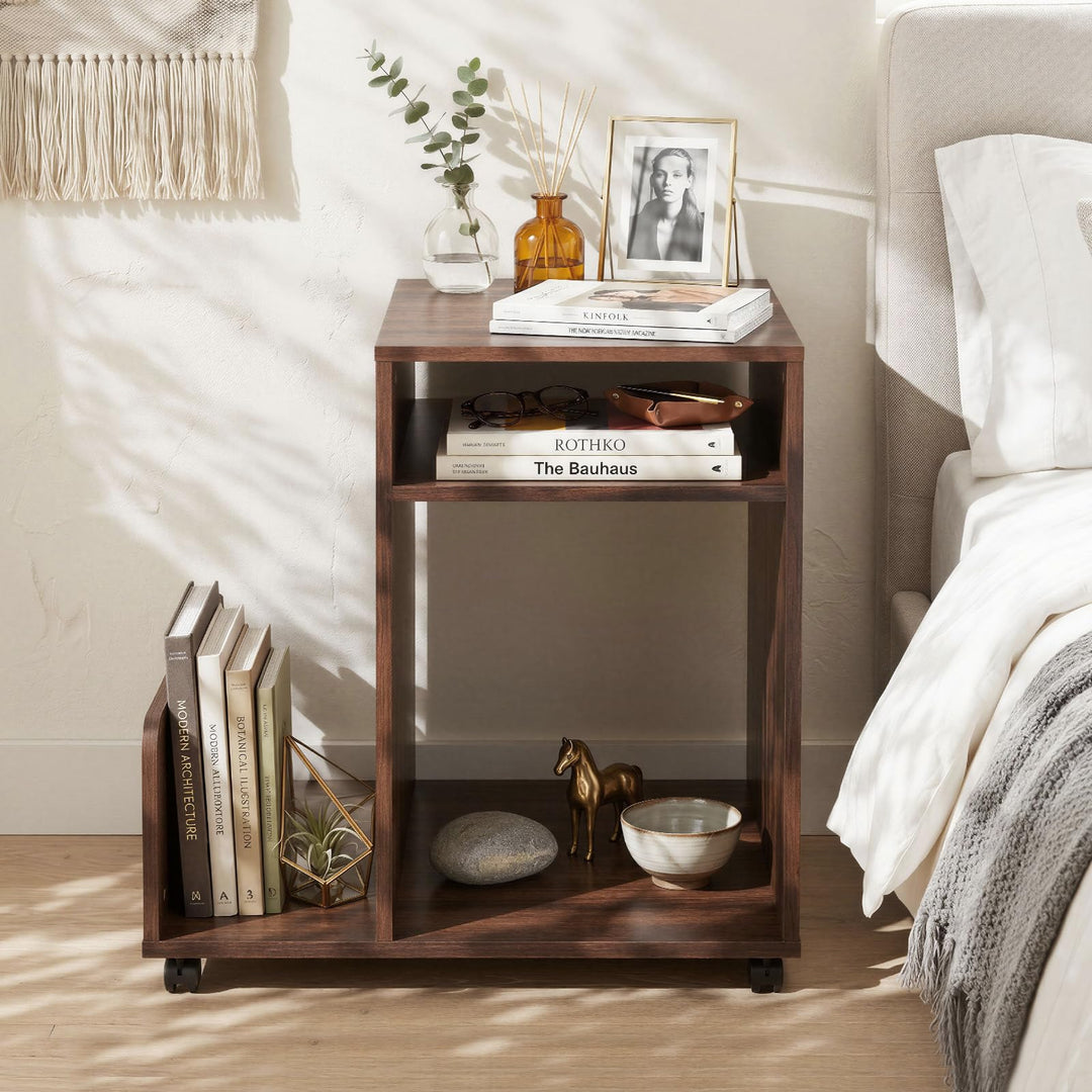Giantex 3-Tier Rolling End Table w/Magazine Rack &amp; Open Storage Shelves (1/2)