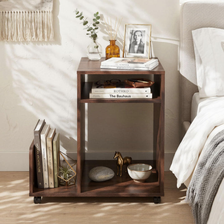 Giantex 3-Tier Rolling End Table w/Magazine Rack &amp; Open Storage Shelves (1/2)