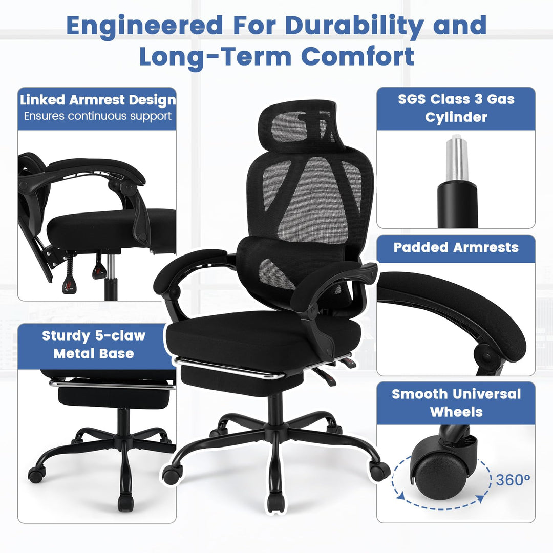 Giantex Mesh Office Chair with Retractable Footrest 135° Tilting Backrest