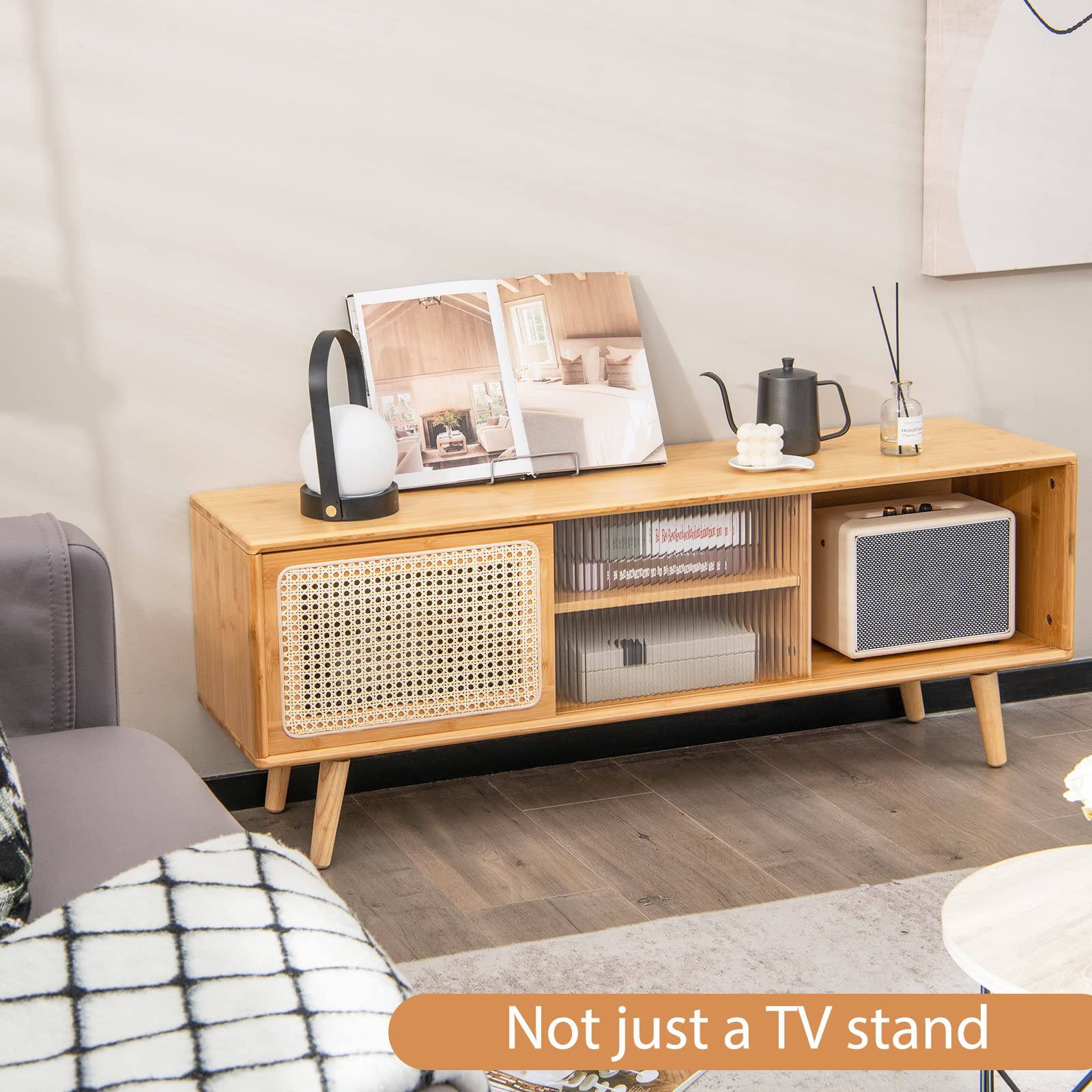 Giantex TV Stand for Living Room TVs up to 55”- Bamboo Entertainment Center