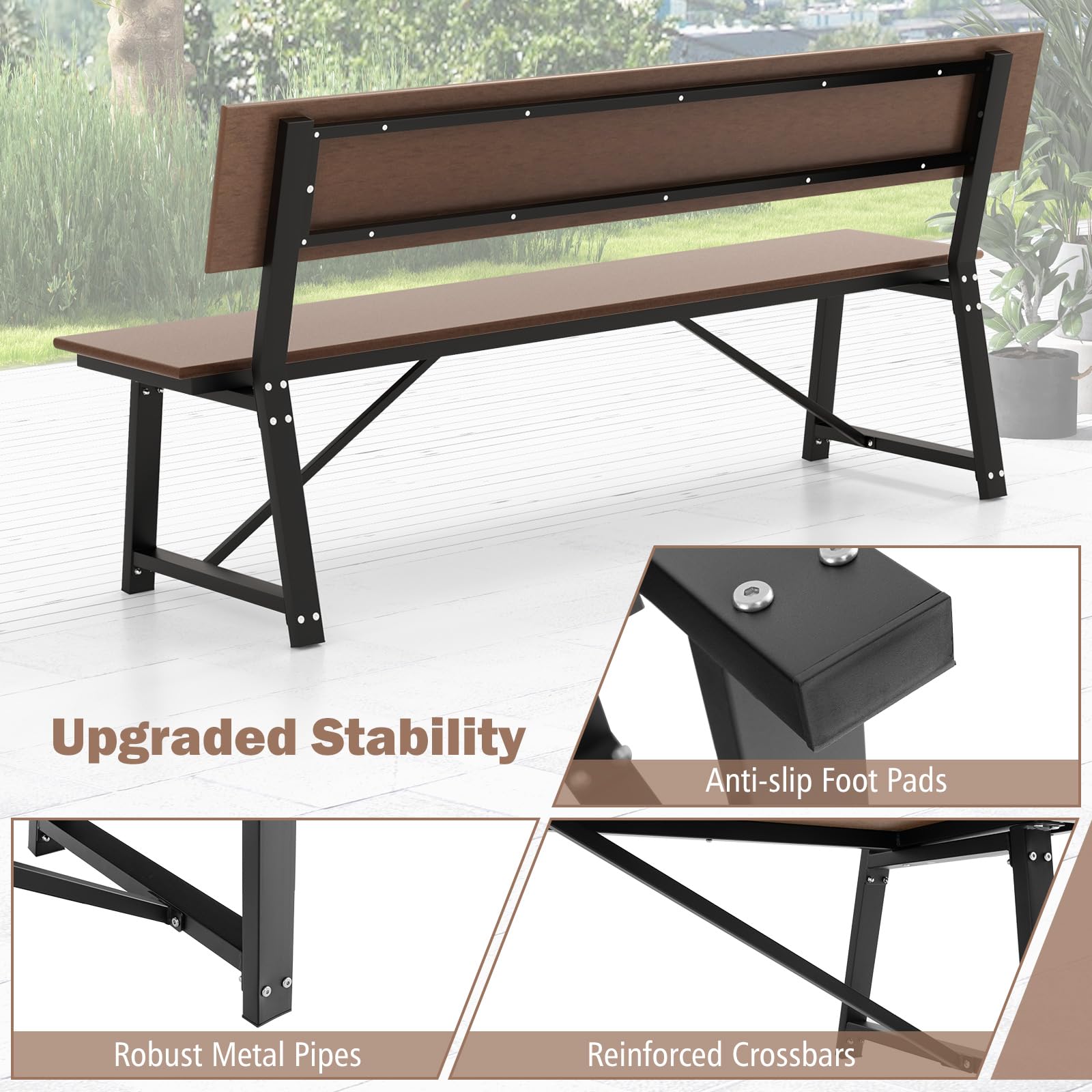 Giantex Outdoor Bench, 4-Person 72 Inches Garden Bench with Weatherproof HDPE Backrest & Seat