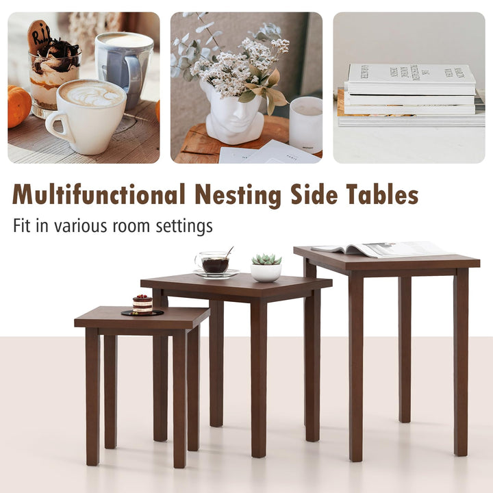 Giantex Nesting Tables Set of 3, Farmhouse Stacking Side Tables with Rubber Legs