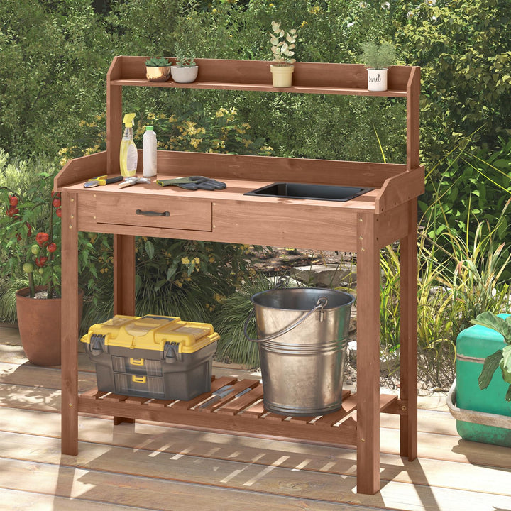 Giantex Wood Potting Bench Table