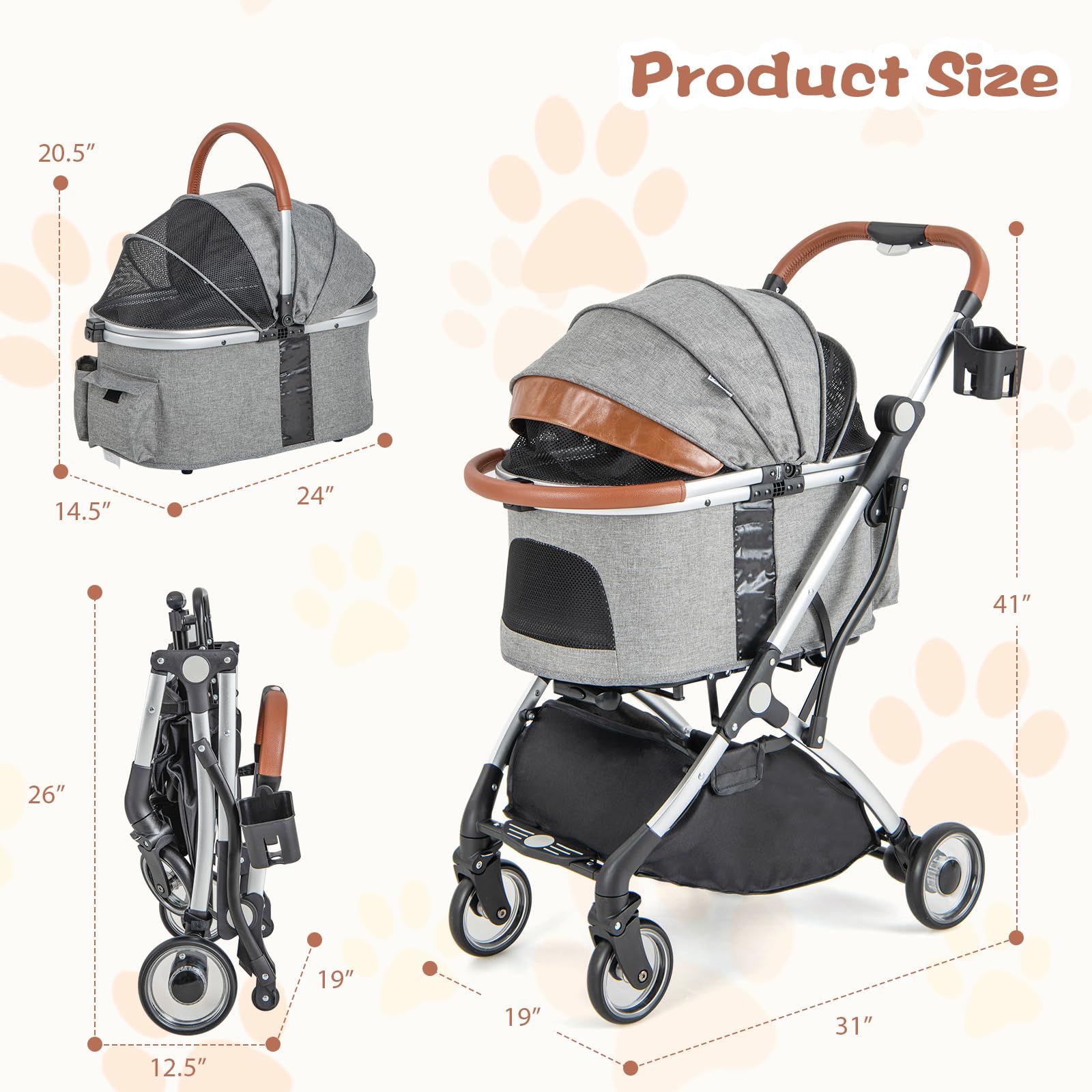 Giantex Dog Stroller with Detachable Cat Carrier