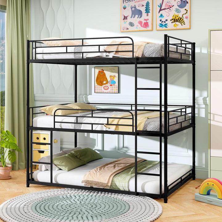 Giantex Metal Full Over Full Over Full Bunkbeds with Safety Guardrails & 2 Ladders