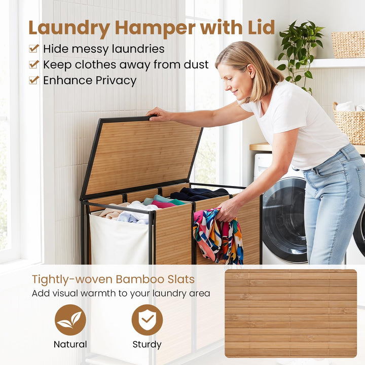 Giantex Laundry Hamper Sorter 3 Section with Lid