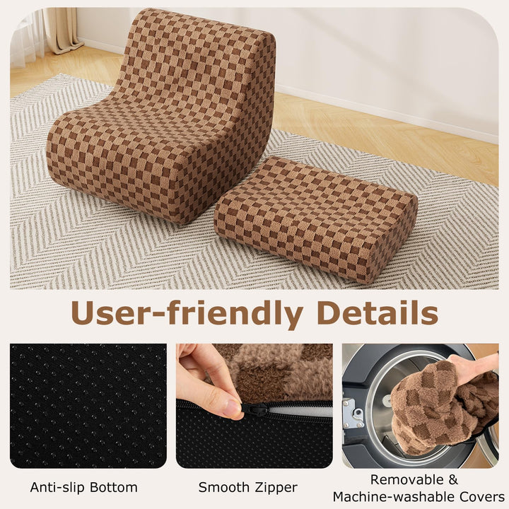 Giantex Bean Bag Chair with Ottoman Comfy Lazy Sofa Chair with One-Piece Foam Filling