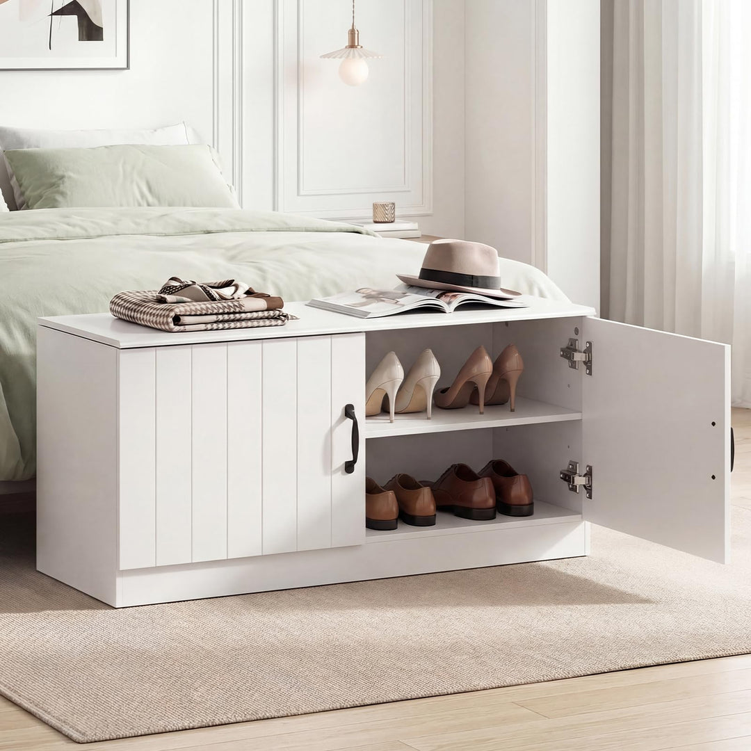 Giantex 2-Door Shoe Storage Bench Wooden Entryway Bench