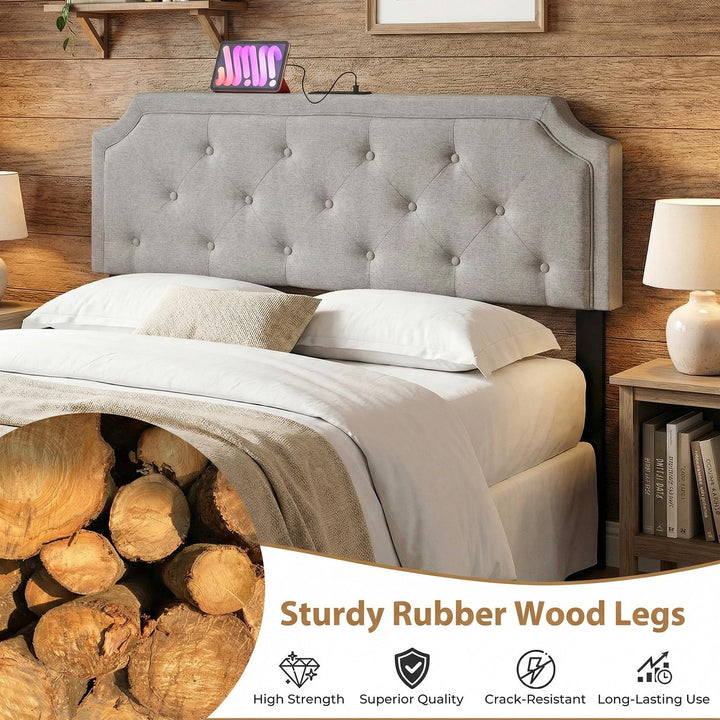 Giantex Tufted Upholstered Head Board with 2 AC Outlets