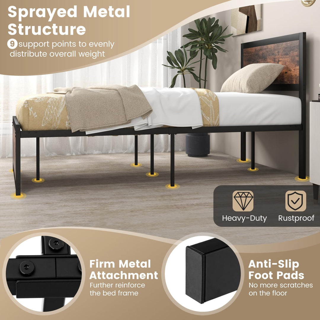 Giantex Twin Bed Frames for Kids, Industrial Metal Platform Bed with Headboard