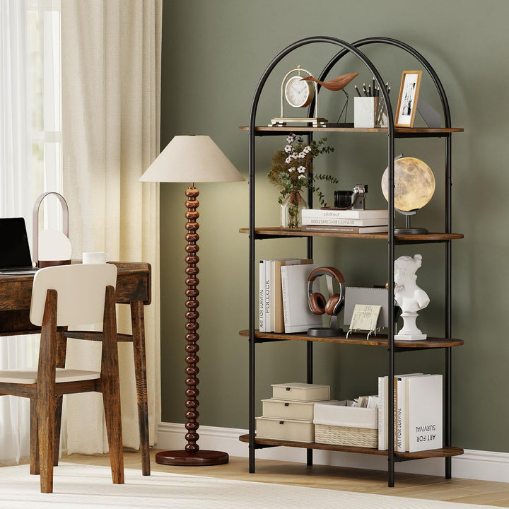 Giantex Arched Bookshelf 4-Tier Industrial Open Bookcase with Sturdy Metal Frame