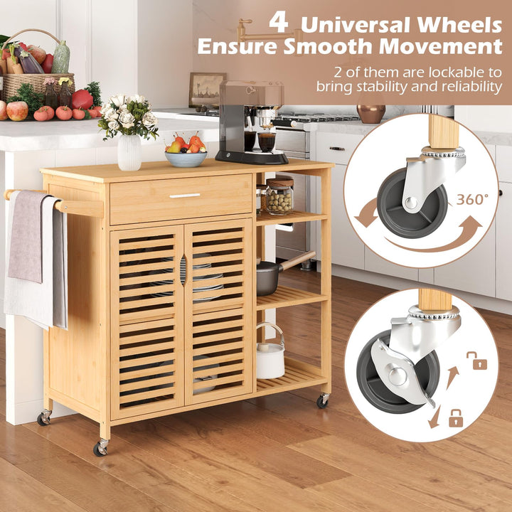 Giantex Bamboo Kitchen Island Cart with Drawer and Storage Cabinet