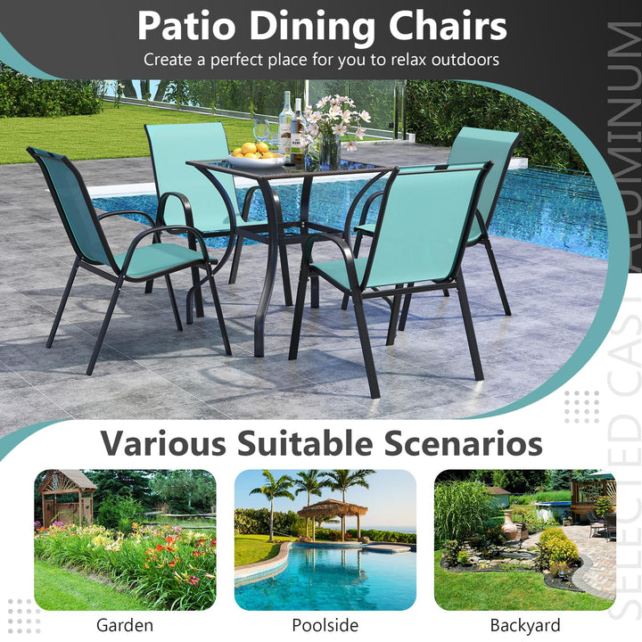 Giantex Stackable Outdoor Dining Chairs with Breathable &amp; Quick-Dry Fabric &amp; Armrests for All Weather
