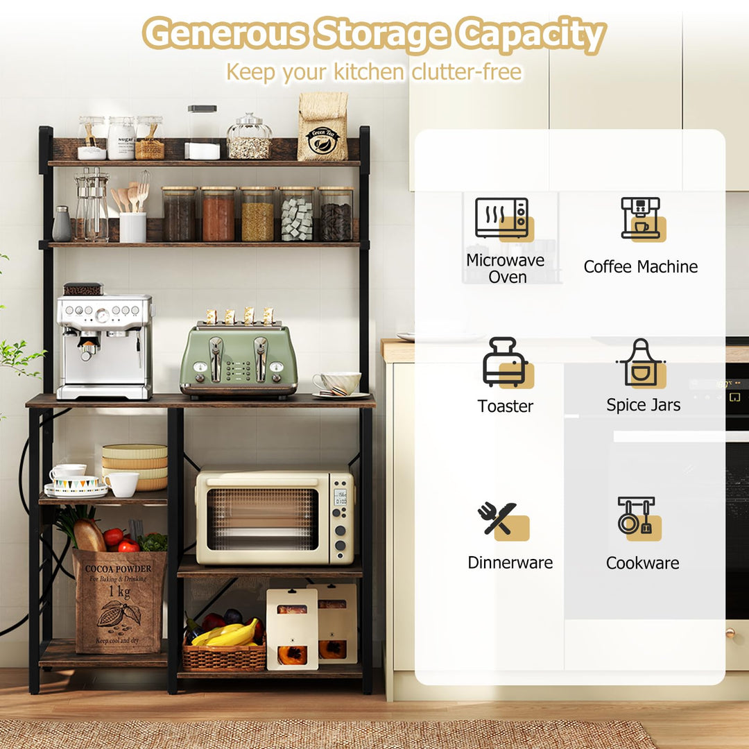 Giantex Bakers Rack with Power Outlet and LED Lights