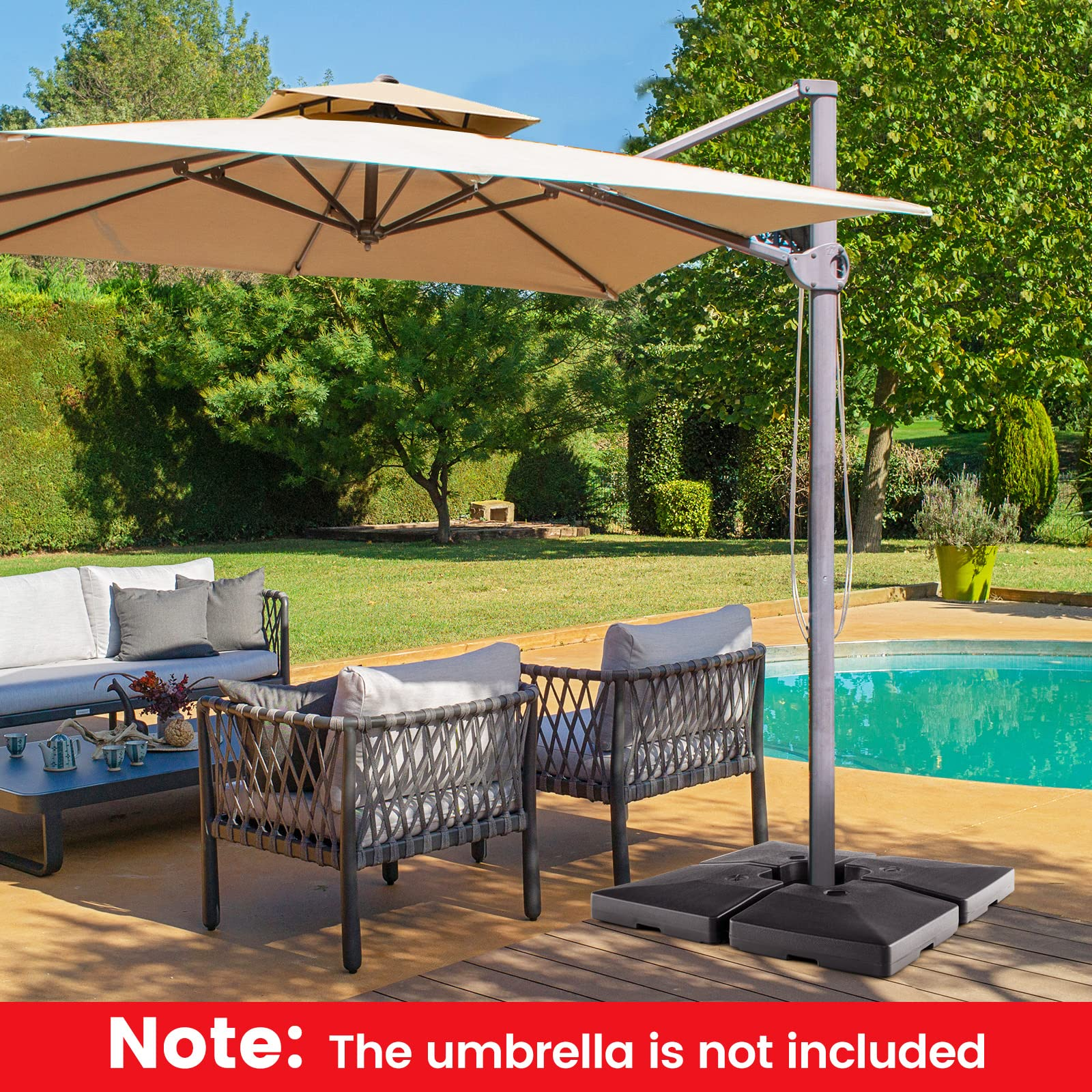 Giantex 284 lbs Fillable Offset Patio Umbrella Base, 4PCS Umbrella Stand Water Sand Weight for Cantilever Umbrella