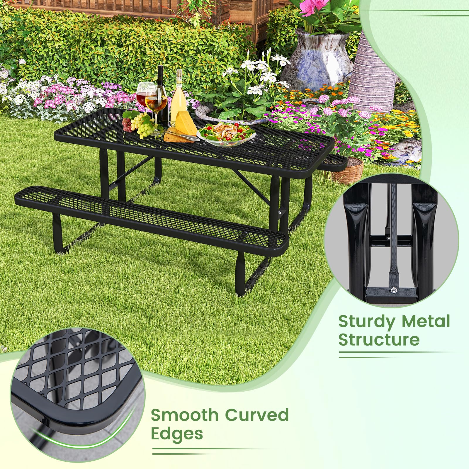 Giantex 72” Picnic Table, Large Outdoor Table & Bench Set for 8