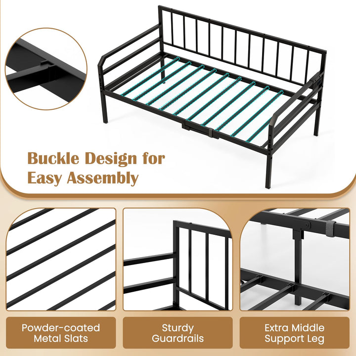 Giantex Twin Daybed with Trundle, Twin Bed Frame with Charging Station & LED Lights, Metal Trundle Bed Twin w/Steel Slats Support