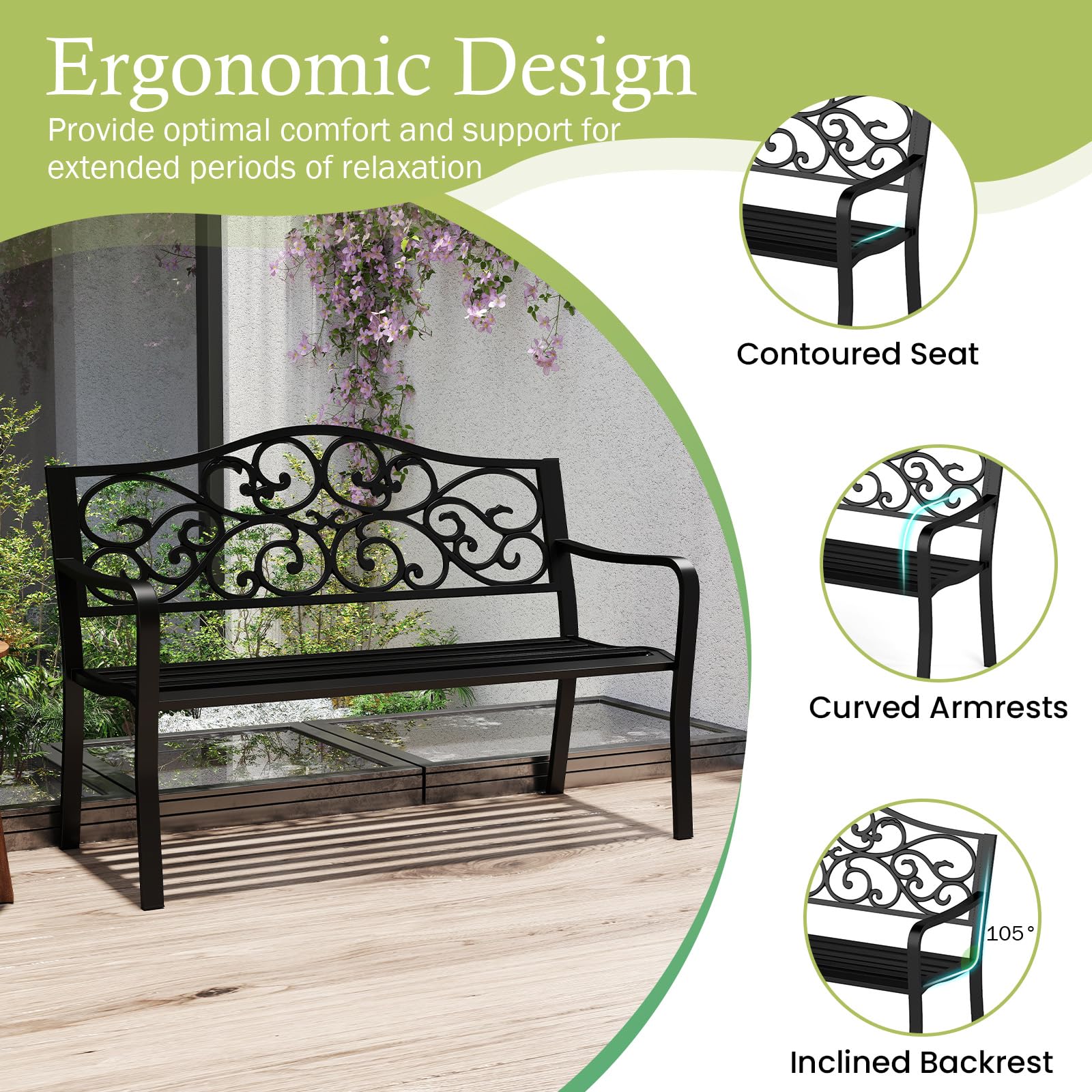 Giantex Outdoor Bench with Floral Pattern