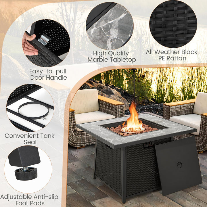 Giantex 35" Rattan Propane Gas Fire Pit - Outdoor Gas Fire Table