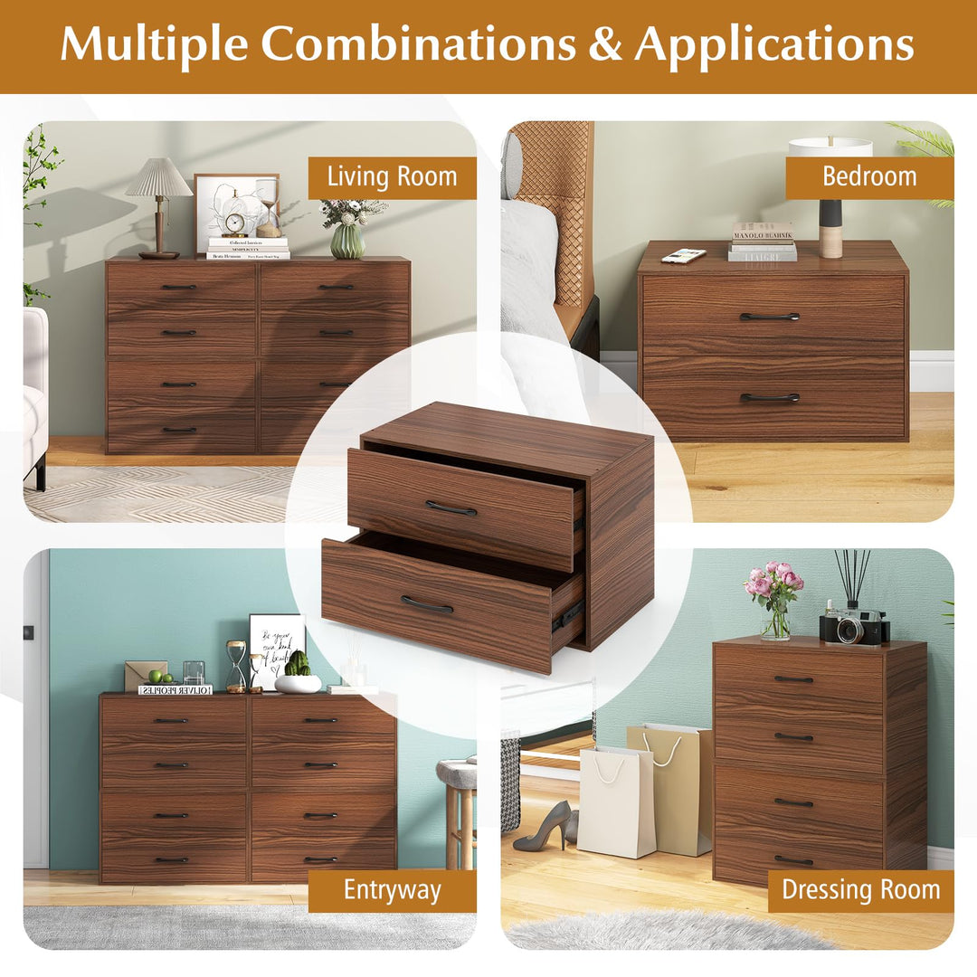 Giantex Dressers Stackable 2 Drawer Horiztonal Organizer W/Handles Dresser Tower, White