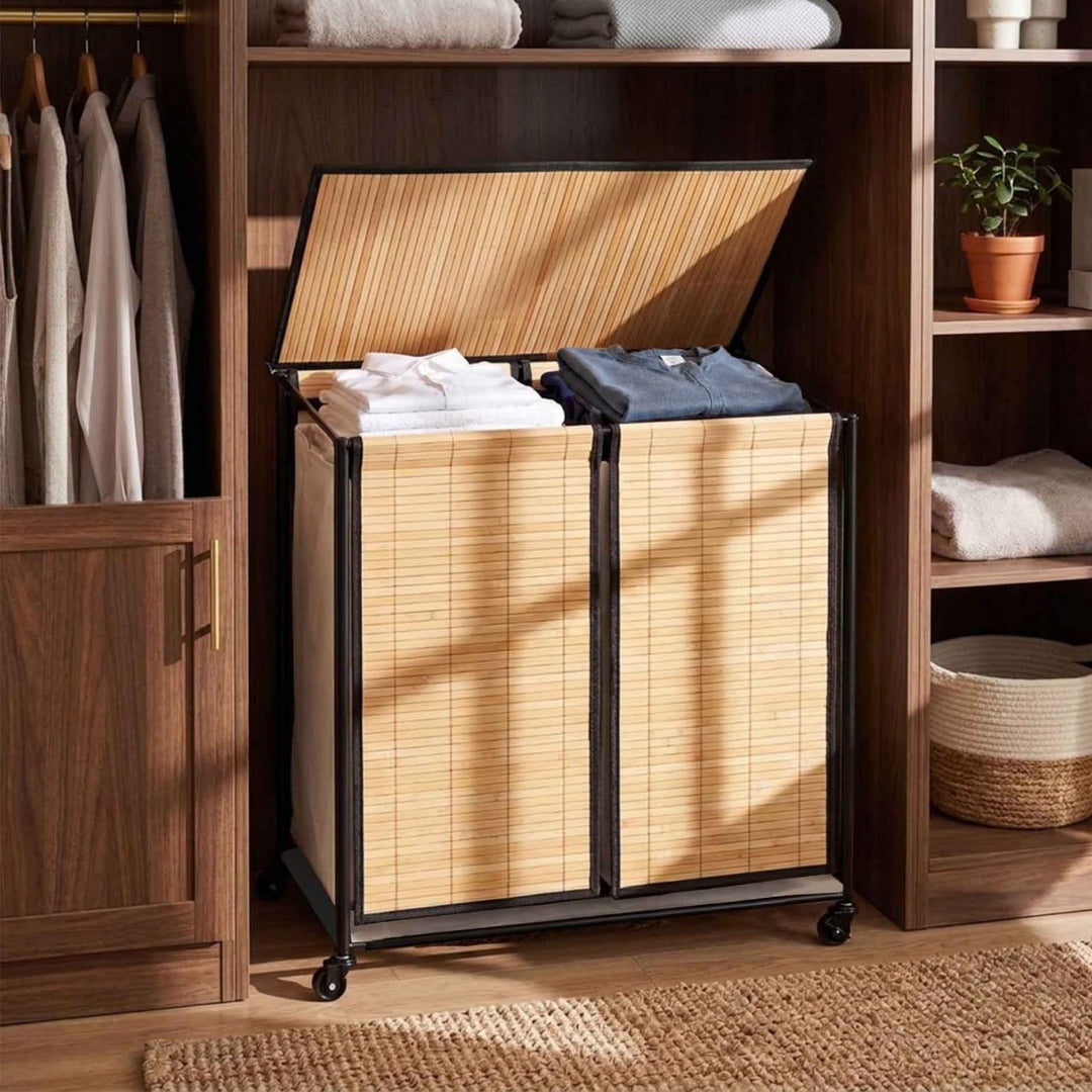 Giantex 2-Section Laundry Hamper with Lid for Bathroom