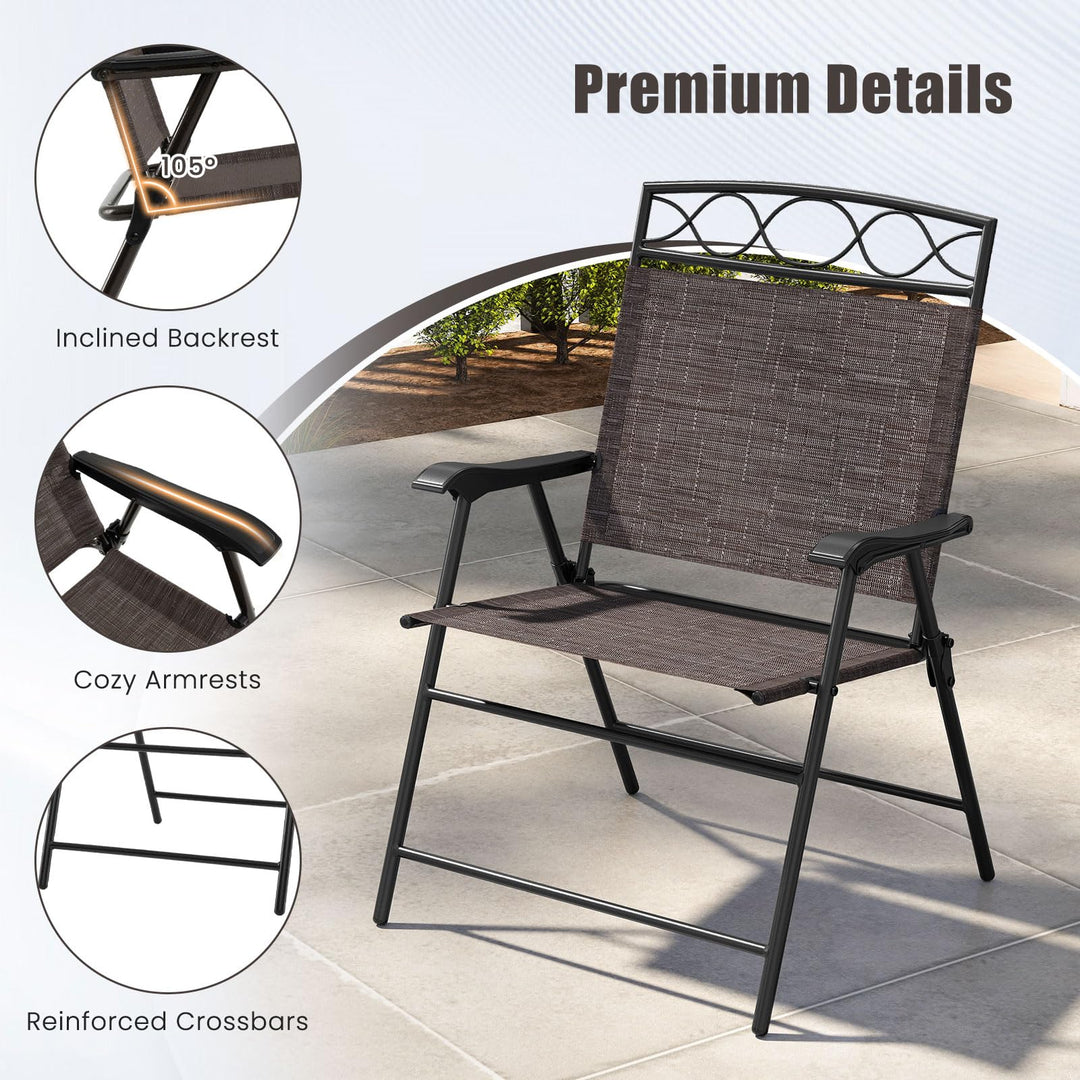 Giantex Set of 4 Patio Folding Chairs with Armrest and Metal Frame