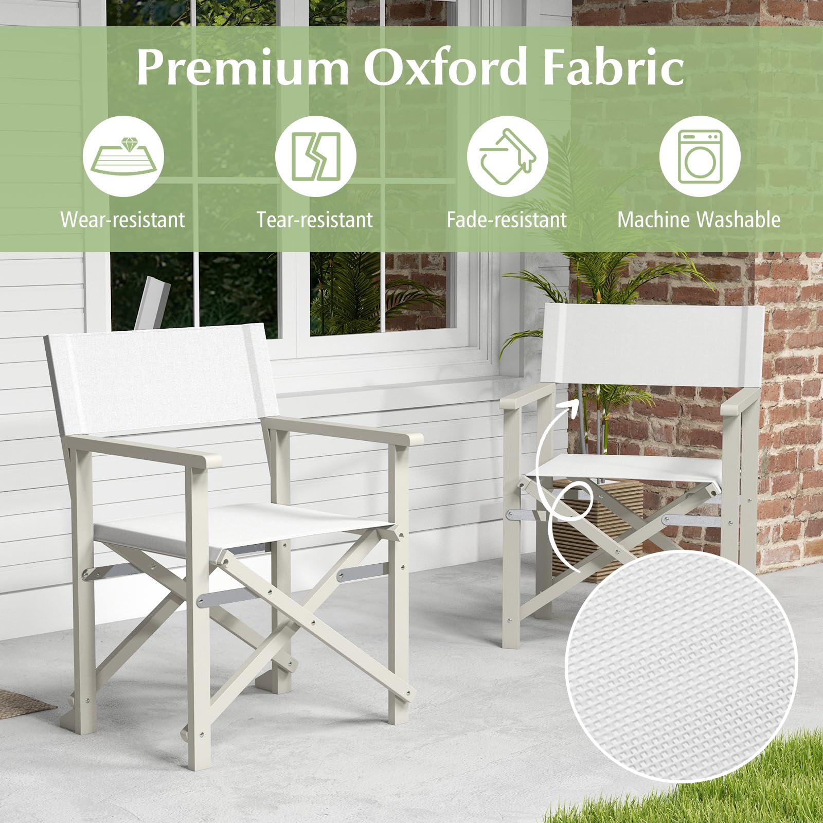 Giantex Set  Folding Director Chairs, Lightweight Patio Camping Chair with Acacia Wood Frame & Oxford Fabric Seat