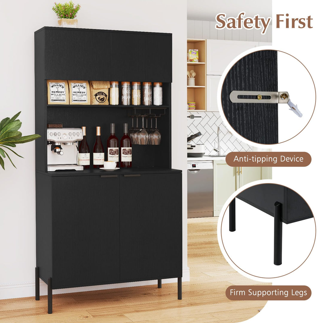 Giantex 64.5" Kitchen Pantry Cabinet with Charging Station, Tall Buffet Hutch with Storage Cabinets