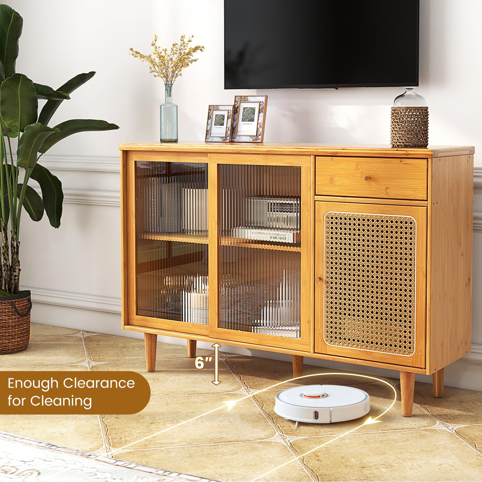 Giantex Sideboard, Bamboo Buffet Cabinet with Storage