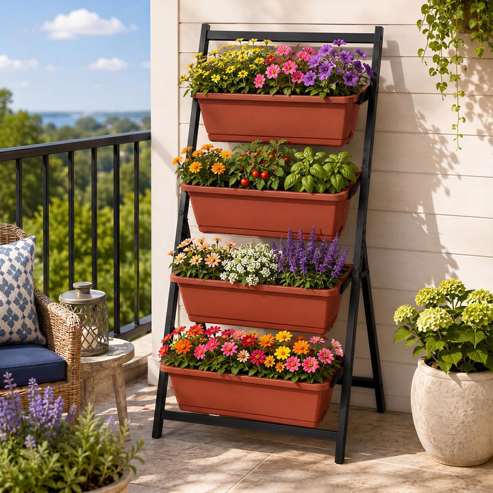 Giantex 4-Tier Vertical Garden Planter with 4 Container Boxes &amp; Drainage System (1/2)