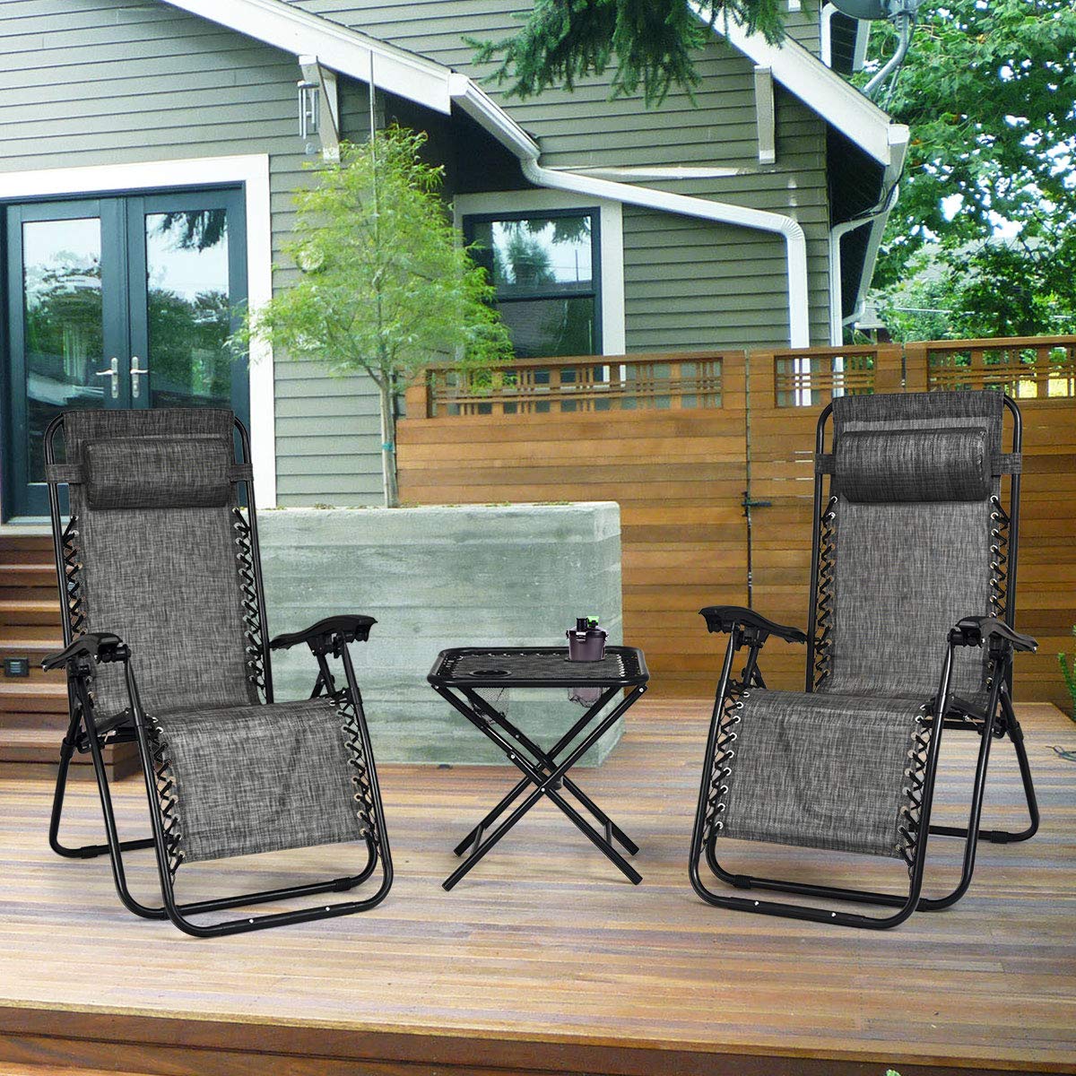 Giantex 3 PCS Zero Gravity Chair Patio Chaise Lounge Chairs, Beige