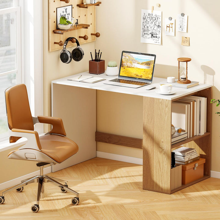 Giantex 44 Inch Wooden Computer Desk with Bookshelf for Small Space