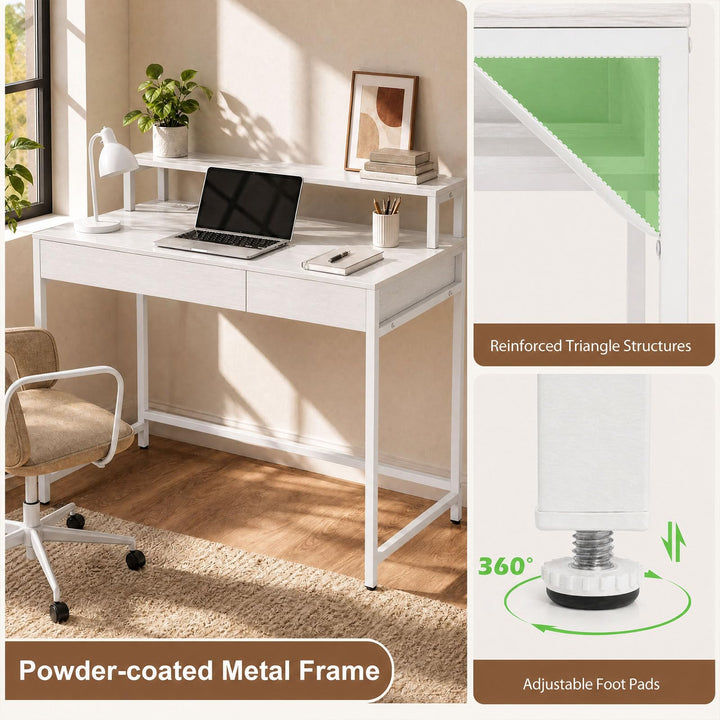 GIANTEX Computer Desk with Power Outlets &amp; Removable Monitor Shelf