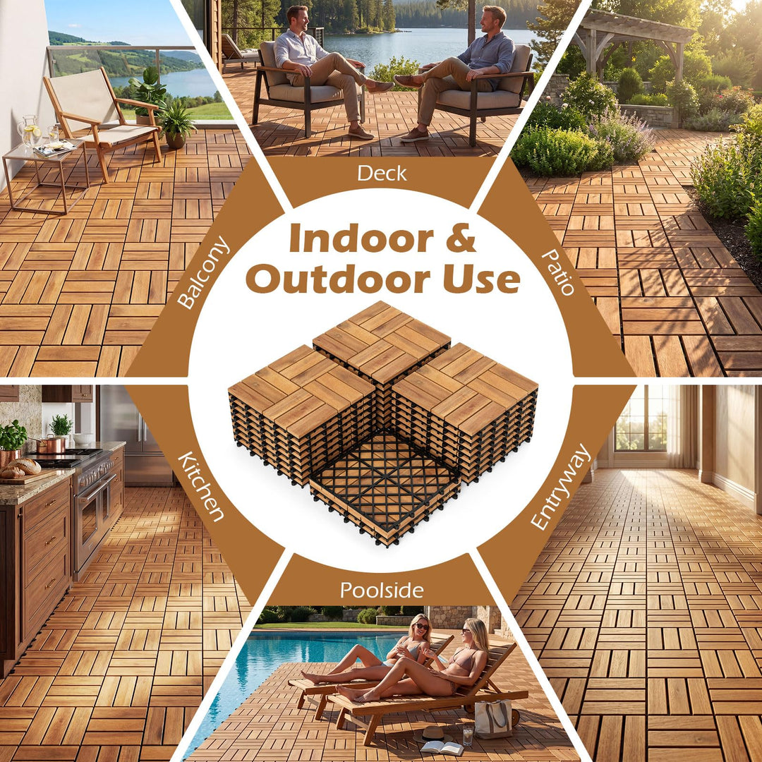 Giantex 12" x 12" Interlocking Acacia Wood Deck Tiles