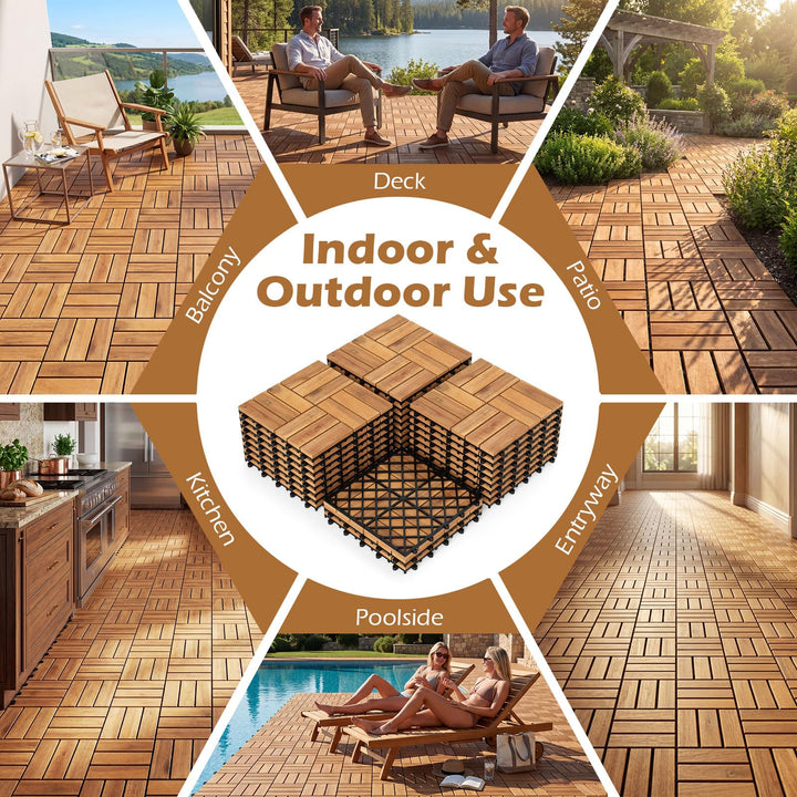 Giantex 12" x 12" Interlocking Acacia Wood Deck Tiles