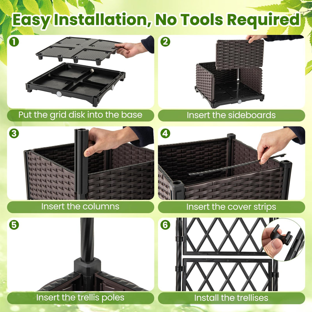 Giantex Raised Garden Bed with Lattice Trellis Self-Watering Planter Box（32"LX16"WX50"H）