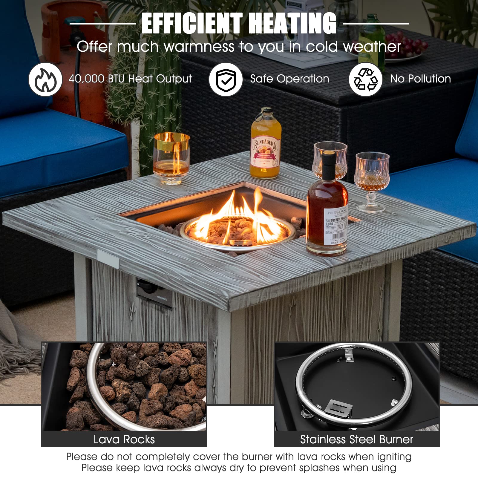 Giantex 28” Patio Fire Pit Table - 2-in-1 40,000 BTU Gas Square Fire Table