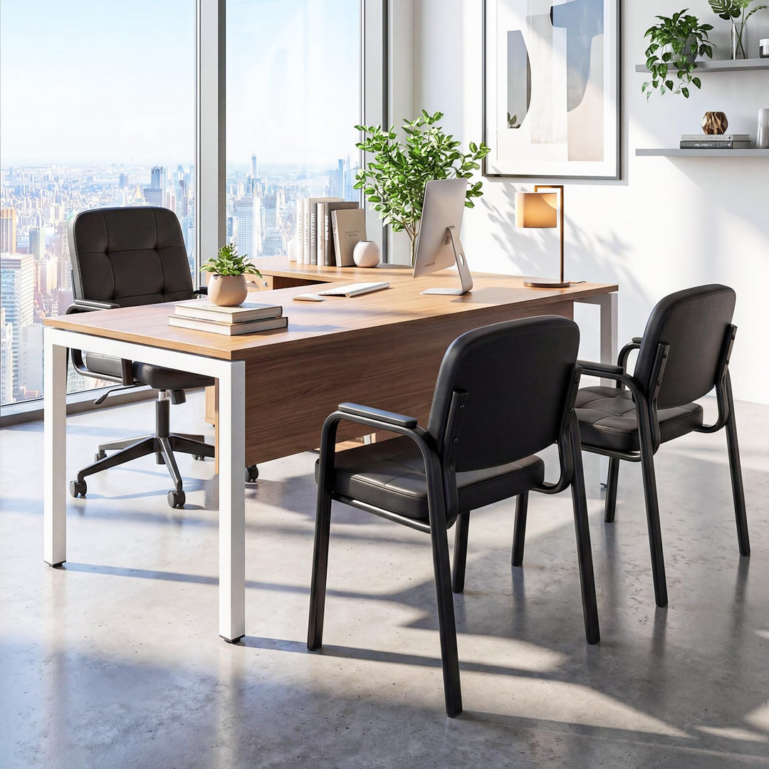 Giantex Leather Office Reception Chairs with Padded Armrests