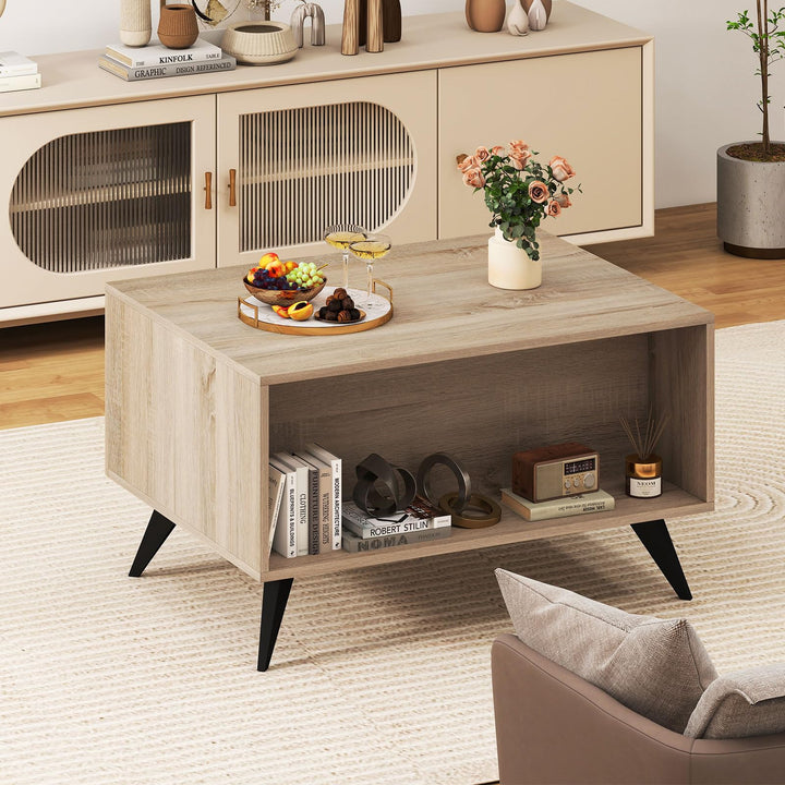 Giantex Farmhouse Accent Modern Coffee Table with Storage for Living Room Bedroom
