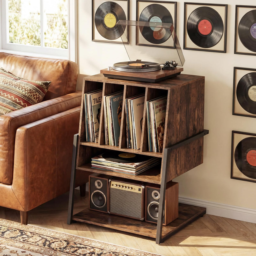 Giantex Record Player Stand on Wheels | 3-Tier Turntable Stand with Charging Station