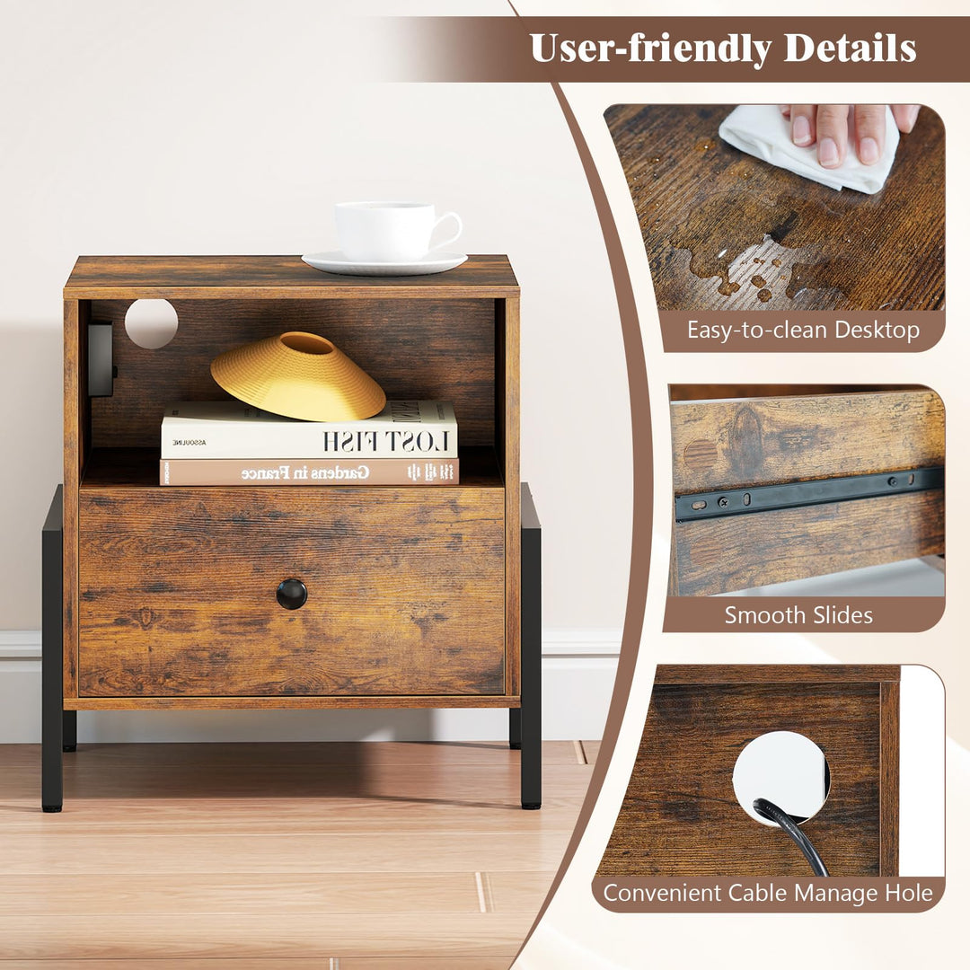 Giantex Nightstand with Charging Station