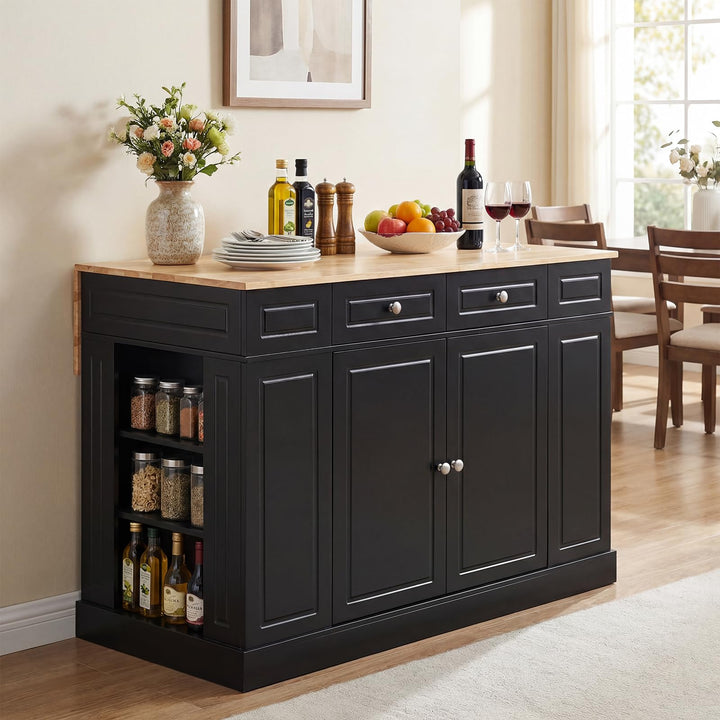 Giantex Kitchen Island with Drop Leaf, Rubber Wood Top, 2 Drawers, Storage Cabinets