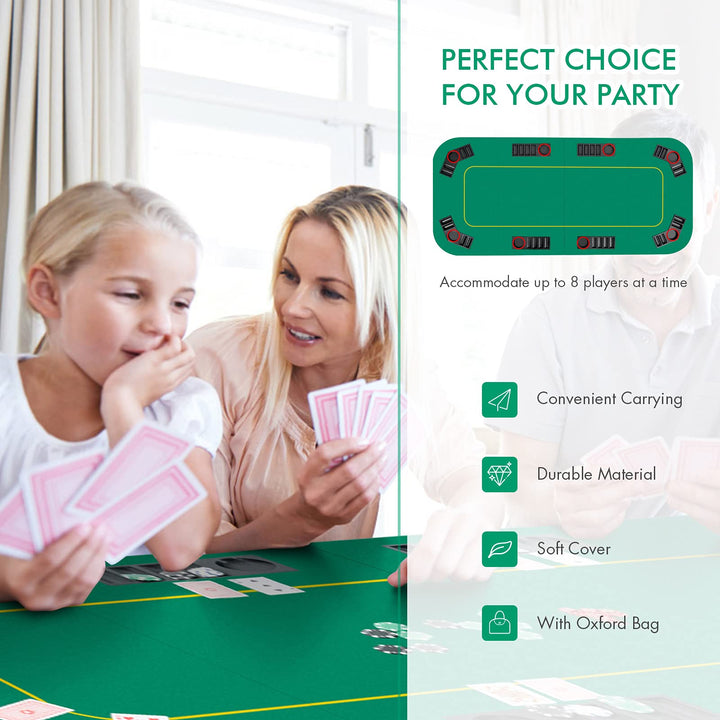 Foldable Poker Table Top 8 Player | 79"x 36"Large Professional Four Fold Poker Topper Rectangle Cover Mat